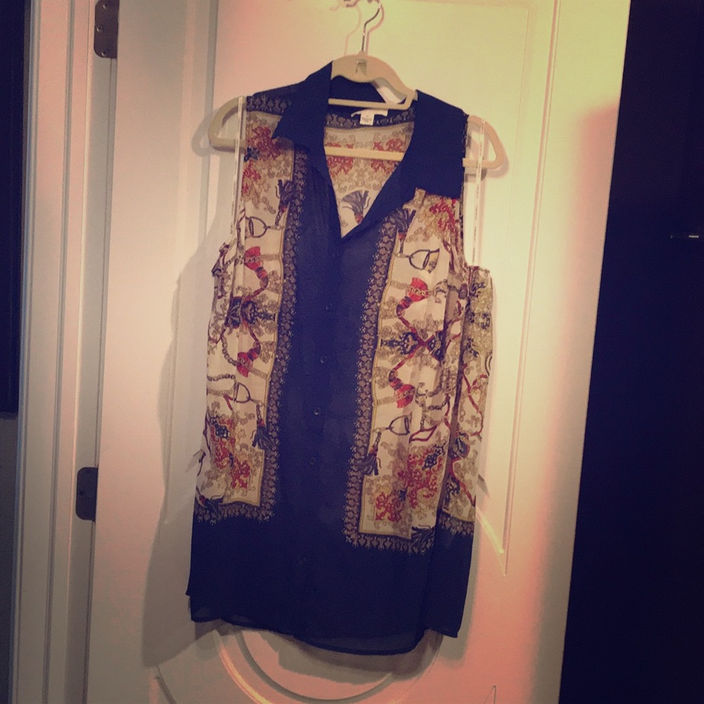 Forever 21 plus size 3x blue and cream chiffon top